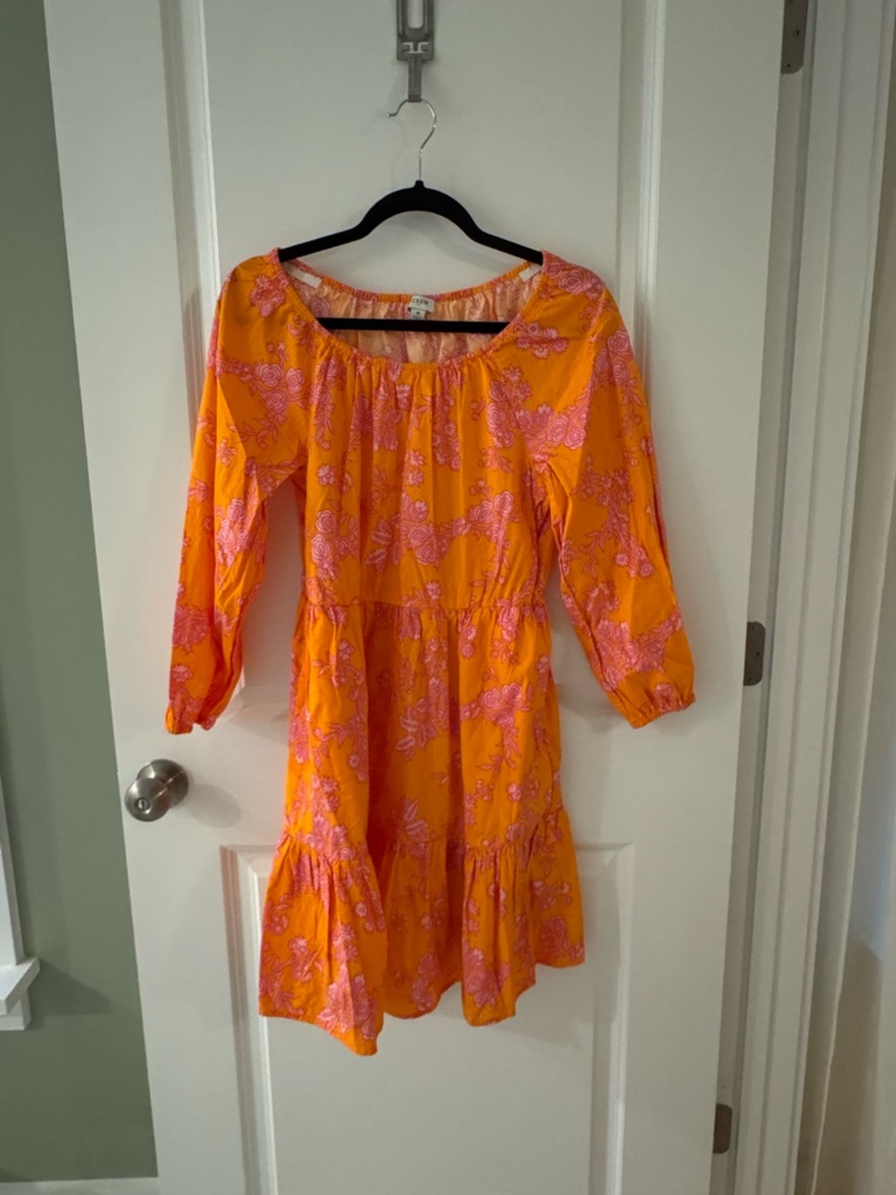 J. Crew Orange Mini Dress with Pink Floral Print